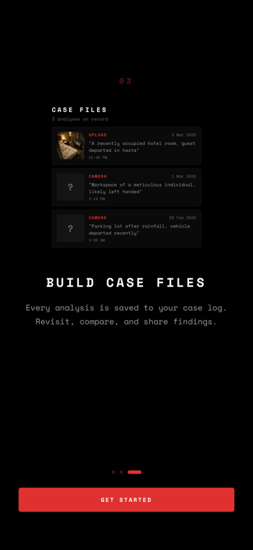 Probe — Case file history showing past scene analyses