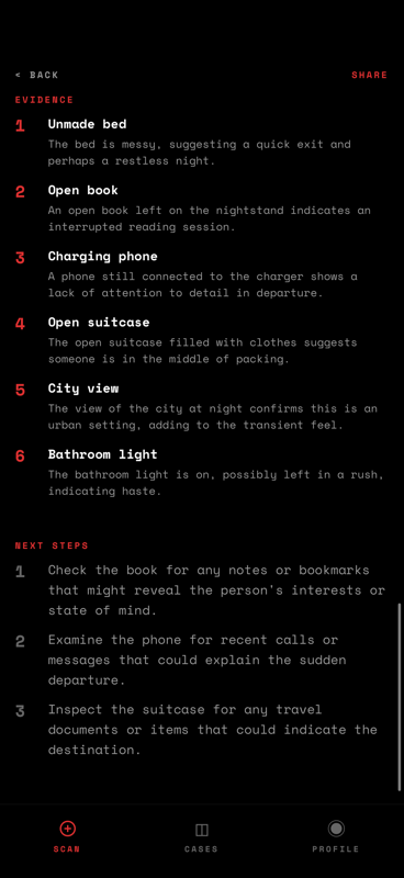 Probe — Evidence catalog with next steps for investigation